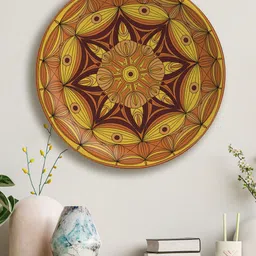 nestroots Mustard & Maroon Ethnic Motifs Printed Sugar Serenity Artistry Wall Plate-picture-30