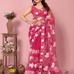 VAIRAGEE Ethnic Motifs Embroidered Net  Saree image 4