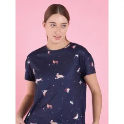 Sweet Dreams Women Navy Blue Cotton Blend Printed Top with Pyjama image 5