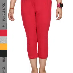 IndiWeaves Girls Pack Of 4 Pure Cotton Capris-image-64