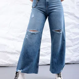 Freehand by The Indian Garage Co Women Bootcut Mildly Distressed Pure Cotton Jeans-picture-16