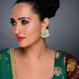 Sukkhi White Gold-Plated Kundan Studded Handcrafted Contemporary Drop Earrings image 4