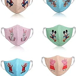 the divine exports Cute 3D Cartoon Cotton Face Mask for Kids – Reusable & Washable Cloth Mask with Adjustable Ear Loops, Soft & Breathable Protection for Boys & Girls (Unisex) image 2