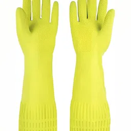 RBGIIT Yellow 1 Pair Long Sleeves Water Resistance Hand Safety Rubber Gloves-picture-23