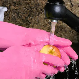 RBGIIT Pink 2 Pcs Long Slevees Rubber Water Chemical Resitantce Hand Skin Kitchen Gloves-picture-45
