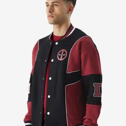The Souled Store Red & Black Colourblocked Lightweight Pure Cotton Varsity Jacket image 3