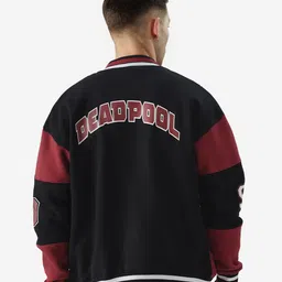 The Souled Store Red & Black Colourblocked Lightweight Pure Cotton Varsity Jacket image 4