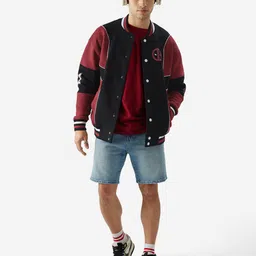 The Souled Store Red & Black Colourblocked Lightweight Pure Cotton Varsity Jacket image 5