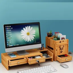 MUGATH Wooden Monitor Stand with Storage Organizer for Desk, Table, Office, Home, Study Table,Monitor Riser Stand with Storage Shelf and Lockable Drawer image 1