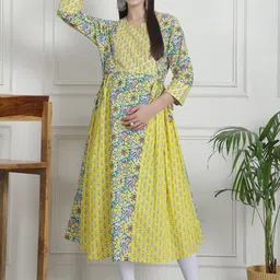 Secret Wish Floral Printed Gotta Patti Cotton Maternity Pleated A-Line Kurta-picture-28