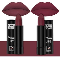 PERPAA Set Of 2 Creamy Matte Long-Stay Lipstick - Tan Red 80 & Dusky Maroon 96-picture-1