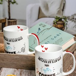 GOODHOMES White & Black Text or Slogans Printed Porcelain Glossy Mugs Set of Cups and Mugs-picture-4