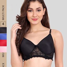 FIMS Pack of 4 Rapid-Dry Lace Lightly Padded Bra Fancy_Pad_Bra_BlackRedBluePink-picture-16