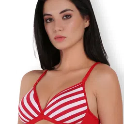 SELFCARE Striped Half Coverage Breathbale Lightly Padded Plunge Bra-All Day Comfort image 5
