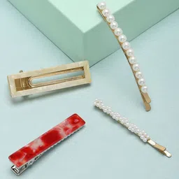 Zaveri Pearls Set Of 4 Gold-Toned & White  Beaded Bobby Pins-picture-24