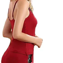 s.m creatives Women's Comfy Lace Maroon Sleepwear Cami Top and Shorts Set – Soft, Stylish, and Comfortable Loungewear image 2