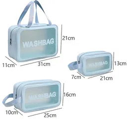 RNTR® Cosmetic Pouch, Make up Bag for Home & Travel, Toiletry Bag for Cosmetics, Brushes, Accessories Set of 3 - Wash Bag - Light Pink and Black (Light Blue A) image 2