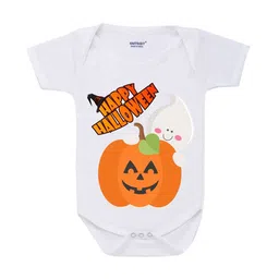 KNITROOT Infant Kids White Happy Halloween Pumpkin Printed Cotton Romper-image-54