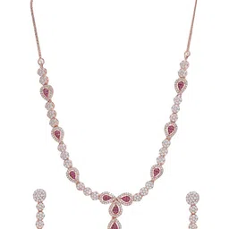 Priyaasi Rose Gold-Plated Ruby & American Diamond-studded Jewellery Set image 3