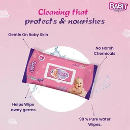 Babit Baby Care Wet Wipes with Lid Alcohol-Free, Paraben-Free Enriched with Glycerin & Aloe Vera Extract Soft & Gentle on Newborn Baby Skin Pack of 2 (80 Wipes each pack) image 5