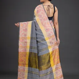 Arhi Grey & Pink Woven Design Pure Cotton Saree image 5