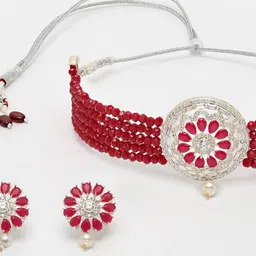Kennice Oxidized Silver-Plated Stone-Studded & Beaded Jewellery Set image 3