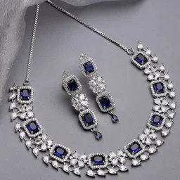 ZENEME Rhodium-Plated AD Stone-Studded Jewellery Set-picture-54