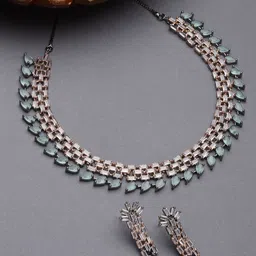 ZENEME Rhodium-Plated AD Stone-Studded Jewellery Set image 1