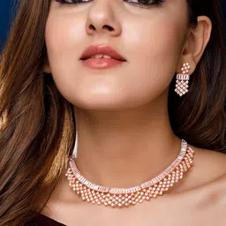 Rubans 22K Rose Gold-Plated White AD & Cubic Zicronia Studded Jewellery Set-picture-58