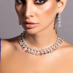 Rubans Silver-Plated White & Red AD-Studded Jewellery Set-picture-12
