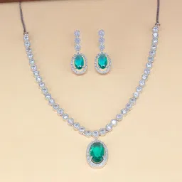 PRIVIU Rhodium -Plated American Diamond-Studded Jewellery Set-picture-15