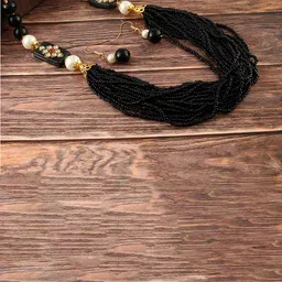 Jewar Mandi Black Gold-Plated Multi Strand Jewellery Set image 1