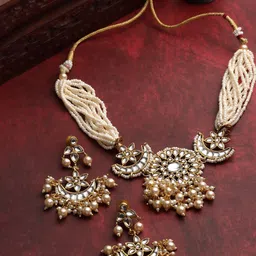 PANASH Gold Plated Artificial Stones and Beads Studded 2-in-1 Reversible Jewellery Set image 1