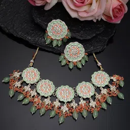 Sukkhi Gold Plated Kundan Studded & Beaded Jewellery Set image 1