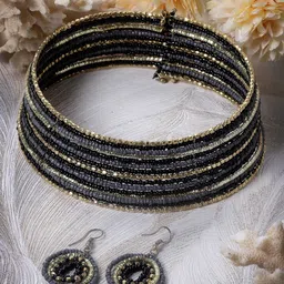 Moedbuille Gold-Plated Beaded Layered Bohemian Chocker Necklace & Earrings image 1