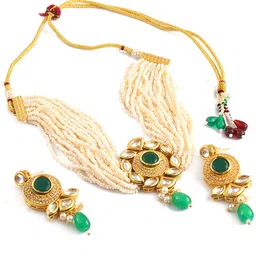 Jewar Mandi Gold-Plated Kundan Studded & Beaded Jewellery Set image 1