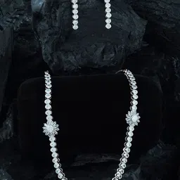 MANSIYAORANGE Rhodium-Plated AD Studded Necklace With Earrings Jewellery Set-image-10