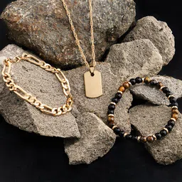 The Bro Code Men Gold-Plated Brown Beaded Jewellery Set-picture-37
