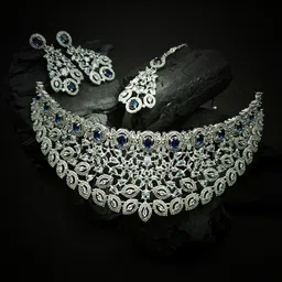 StileAdda Silver-Plated Blue & White CZ-Studded & Beaded Jewellery Set-picture-45
