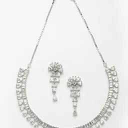 Aazeen Rhodium-Plated American Diamond Studded Jewellery Set image 1