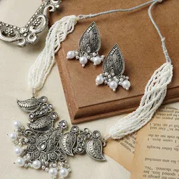 TEEJH Artificial Beaded Necklace & Earring Jewellery Set-picture-49