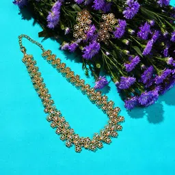 SOHI Gold-Plated Stone Studded Necklace & Earrings-picture-29