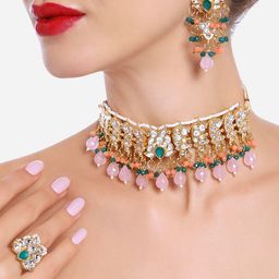 Zaveri Pearls Gold-Plated Kundan-Studded & Beaded Jewellery Set-picture-5