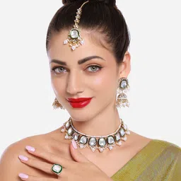 Zaveri Pearls Gold-Plated Kundan-Studded & Beaded Jewellery Set-picture-36