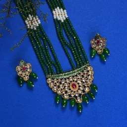 SOHI Gold-Plated Kundan-Studded & Beaded Necklace & Earrings image 1