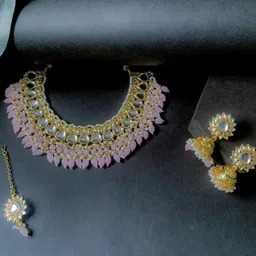I Jewels Gold-Plated Kundan Studded & Beaded Jewellery Set-picture-34