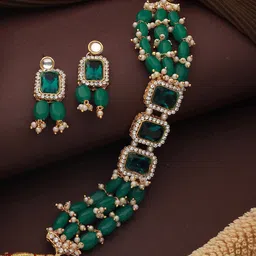 Jazz and Sizzle Gold-Plated Stone-Studded & Pearl Beaded Jewellery Set image 1