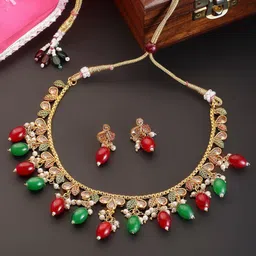 Kennice Gold-Plated Stone Studded & Beaded Jewellery Set-picture-28