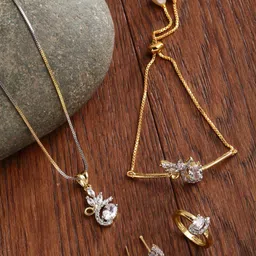 ZENEME Gold-Plated White AD Studded Jewellery Set-picture-18