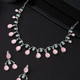 Yellow Chimes Silver-Plated Stone-Studded Jewellery Set-picture-15